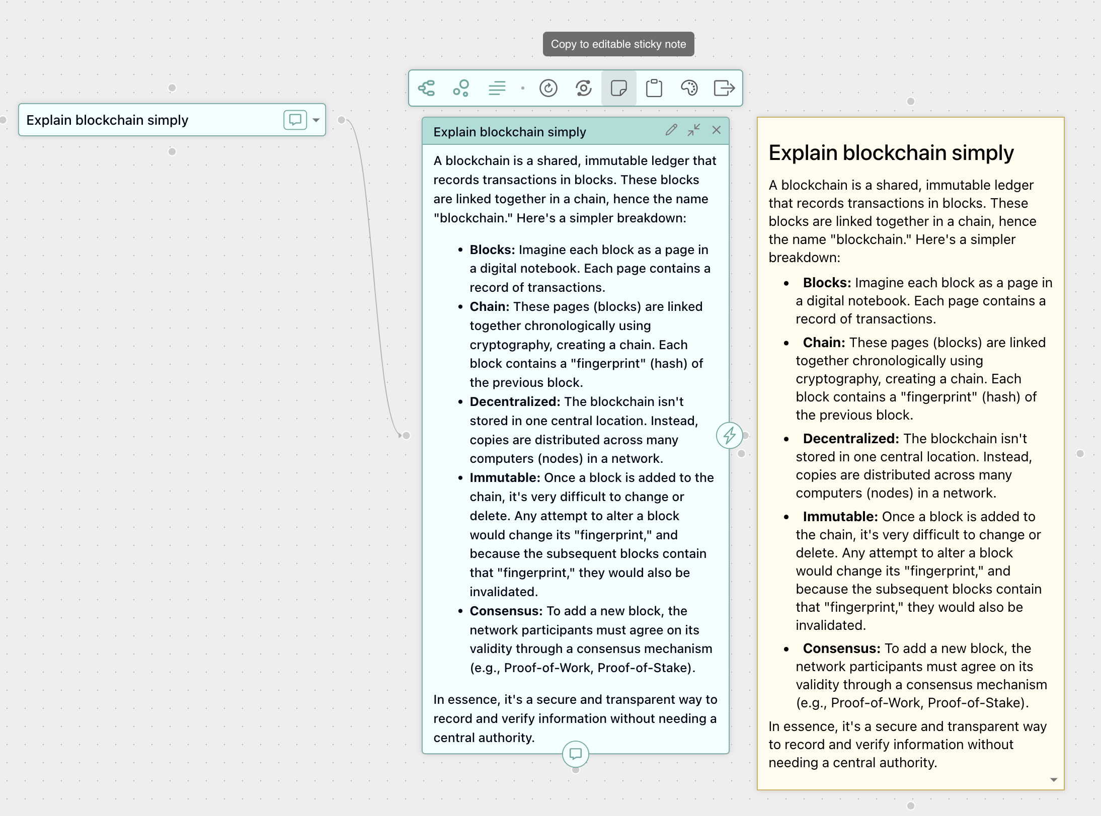 FunBlocks AIFlow: copy node to Sticky Notes
