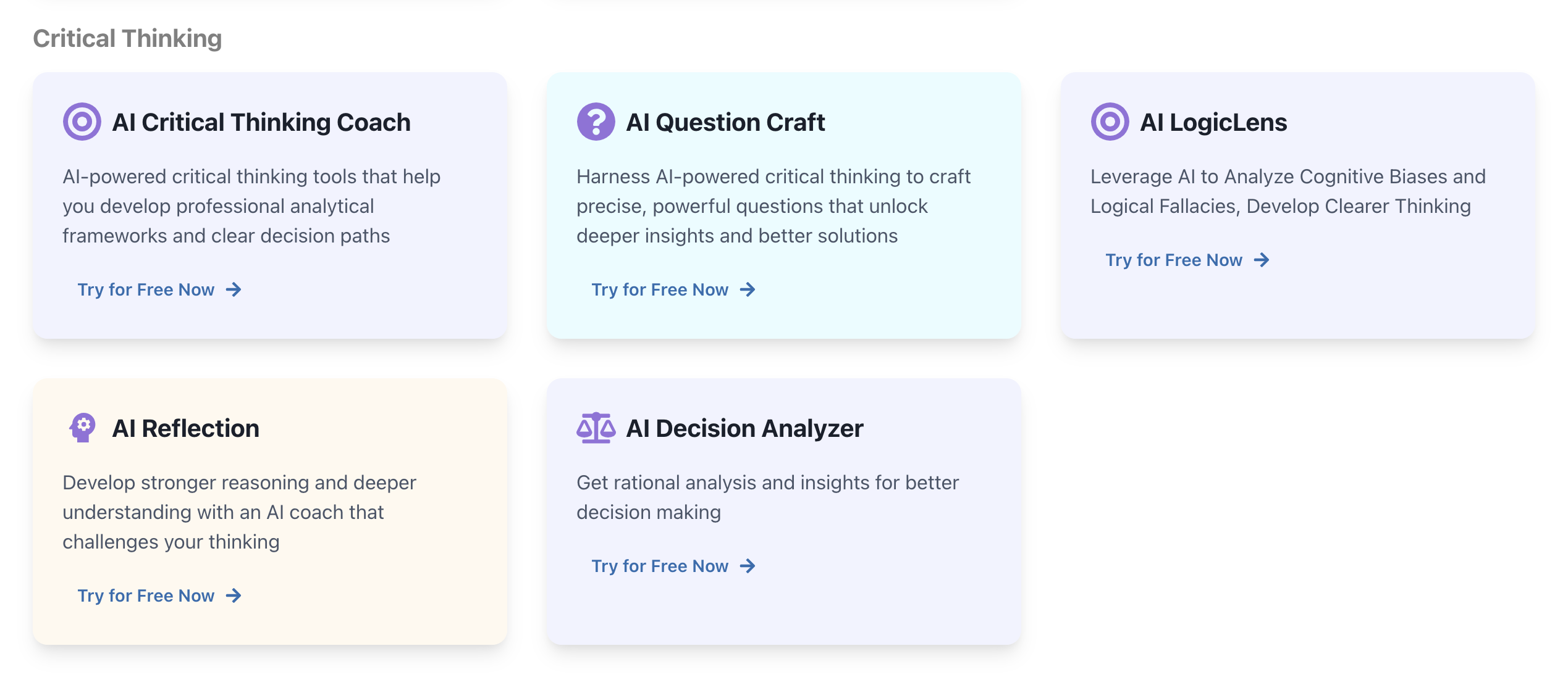 FunBlocks AIFlow offers a suite of specialized AI Tools designed to enhance critical thinking skills