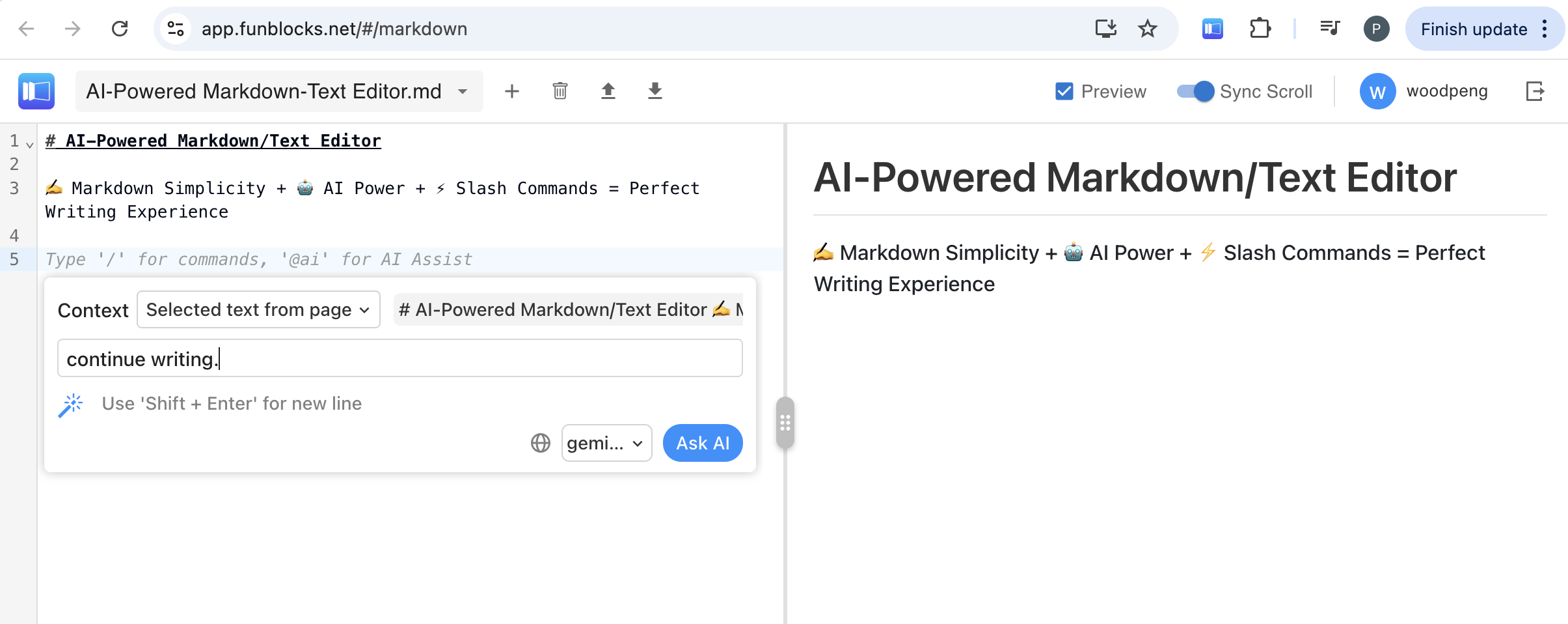 FunBlocks AI Markdown Editor @AI