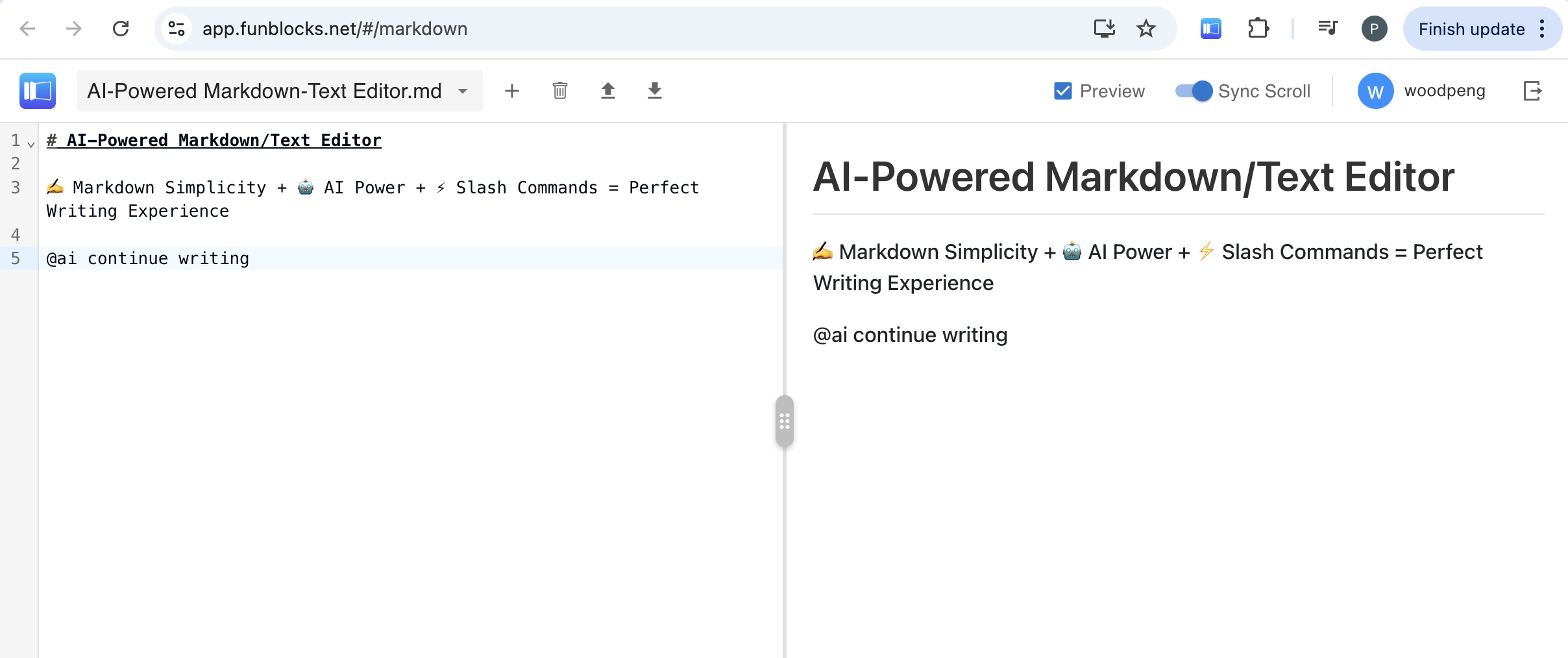FunBlocks AI Markdown Editor @AI