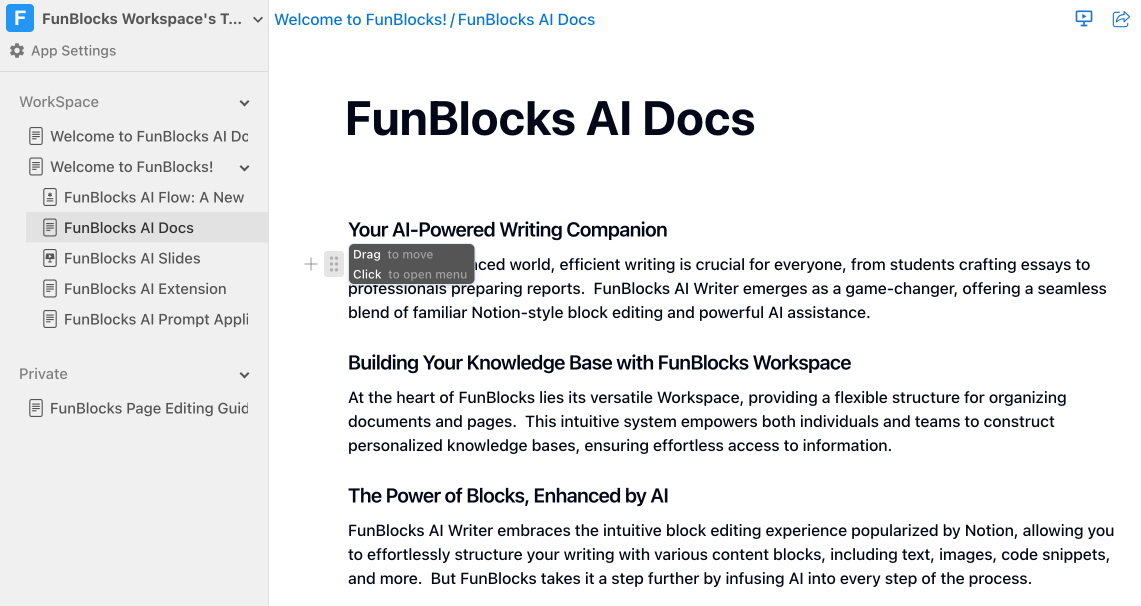 Block-based document editor similar to Notion