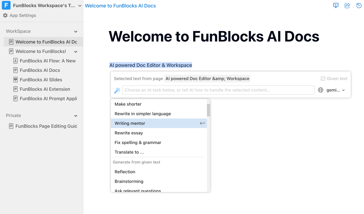 FunBlocks AI Docs: Notion-style block editor with AI assistant