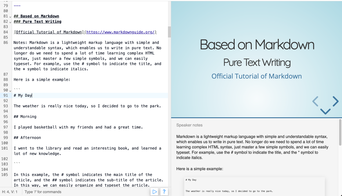Markdown writing feature for efficient slide creation